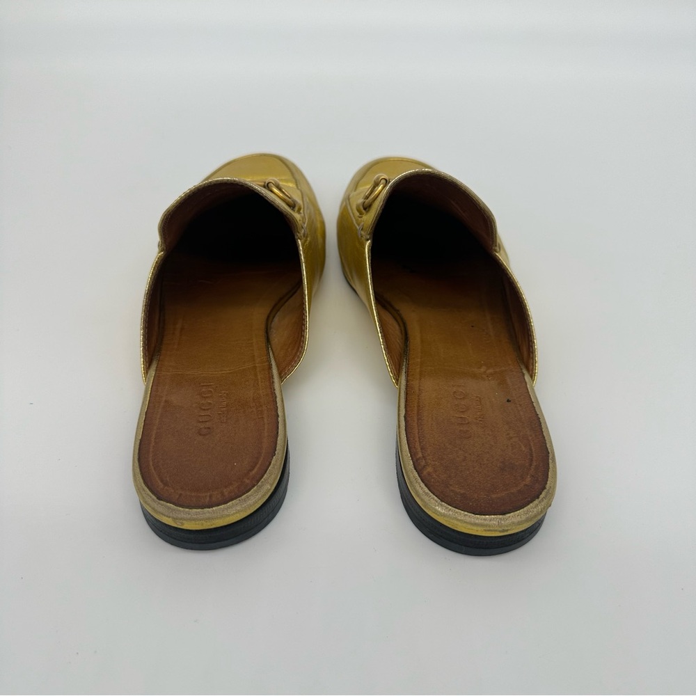 Gucci Metallic Gold Leather Horsebit Mule Loafers - Picture 7 of 9